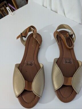 MoMar Metallic Tan and Gold Open-Toe Ankle-Strap Sandals